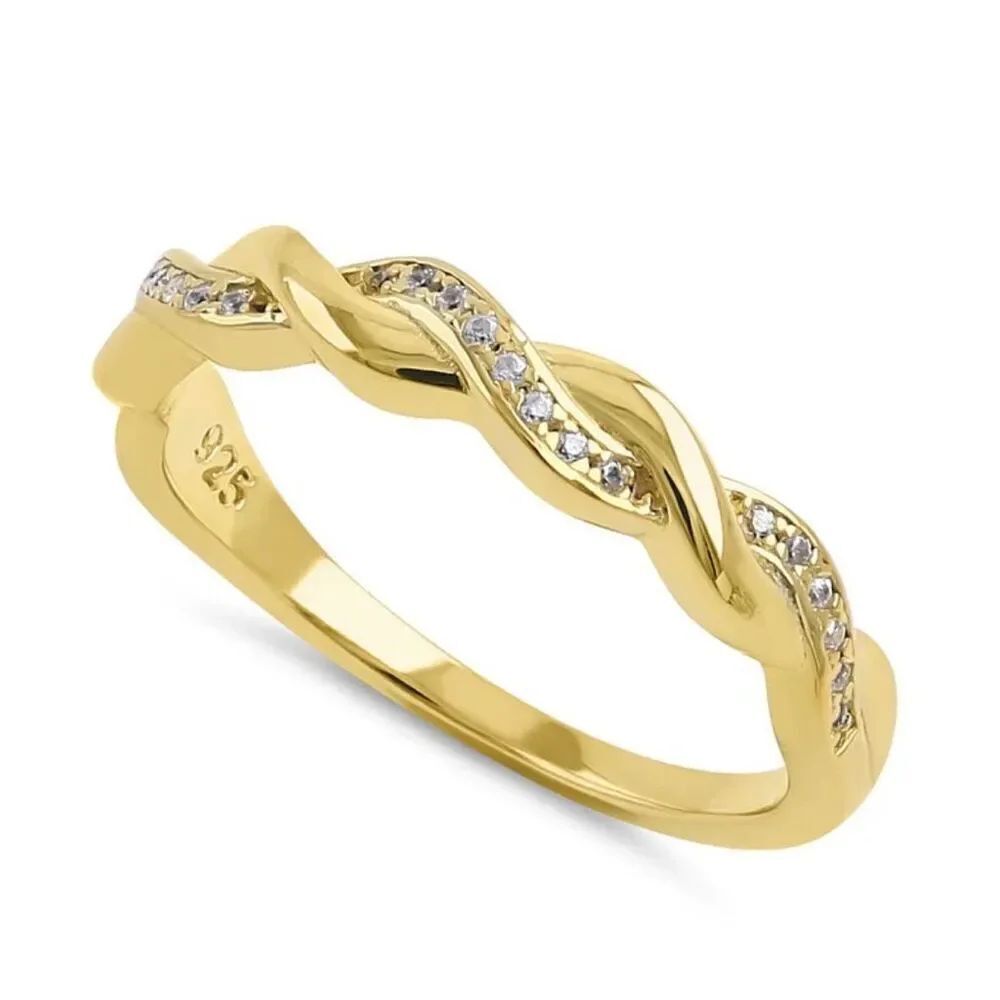 14k Gold Vermeil Braided CZ Stacker Wedding Engagement Dainty Band Ring New